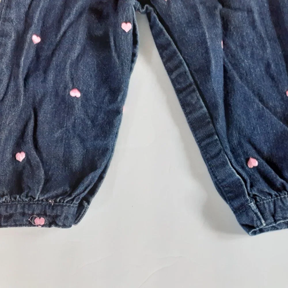 Oshkosh Girls Overalls Denim Jean Hearts Embroidered 18 Months